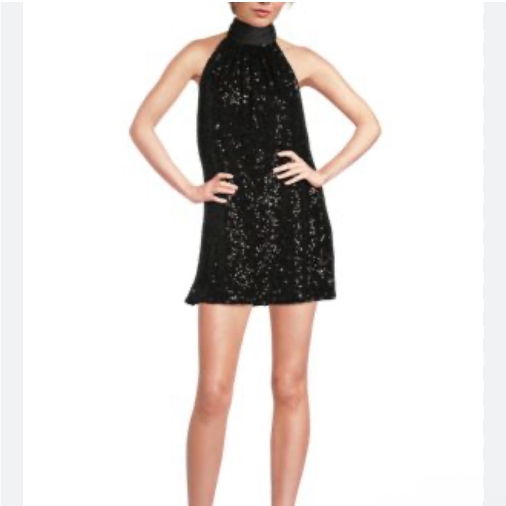 NWT Ramy Brook Black Sequin Halter Dress - Picture 3 of 7